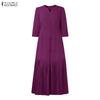 ZANZEA Women Casual V-Neck Half Sleeve Elegant Pleated Dress