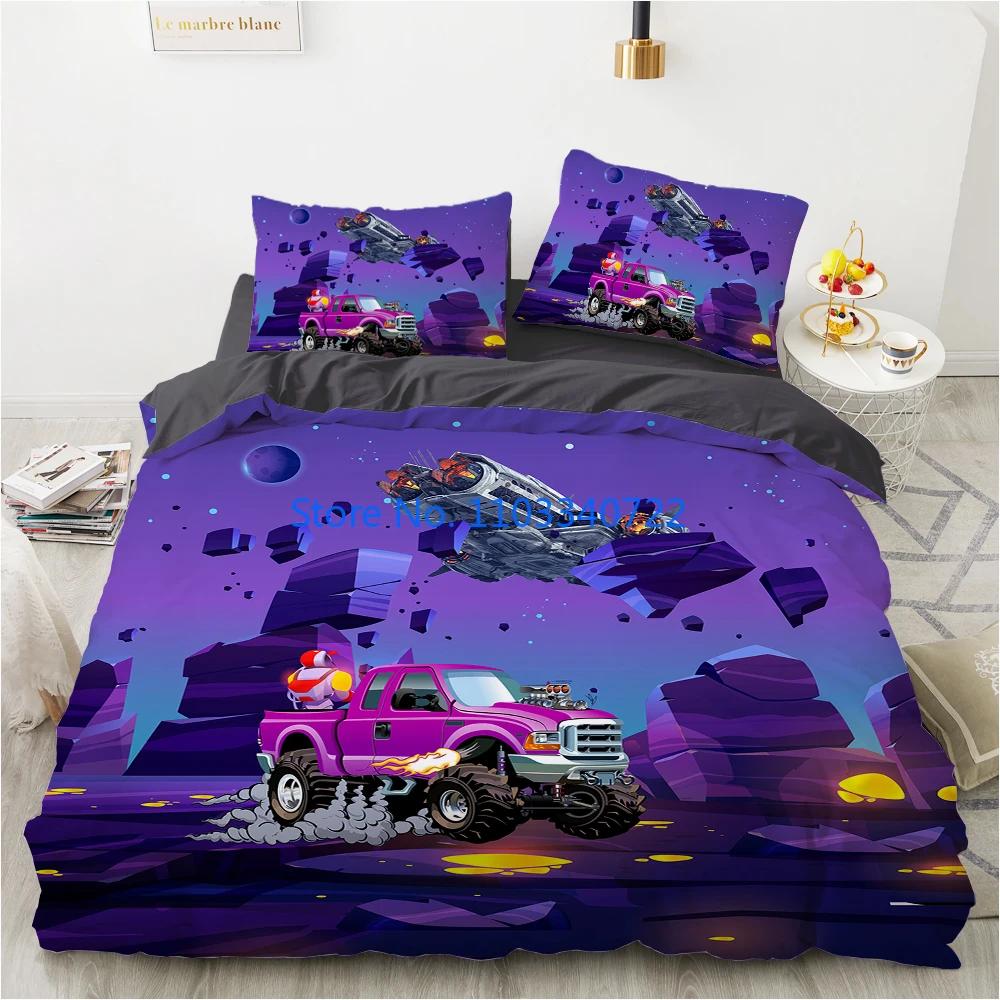 Cartoon Car King Queen Duvet Cover Cute Red Toy Sports Cars Bedding Set Kids Police Car Fire Truck Bedclothes Children Bedroom