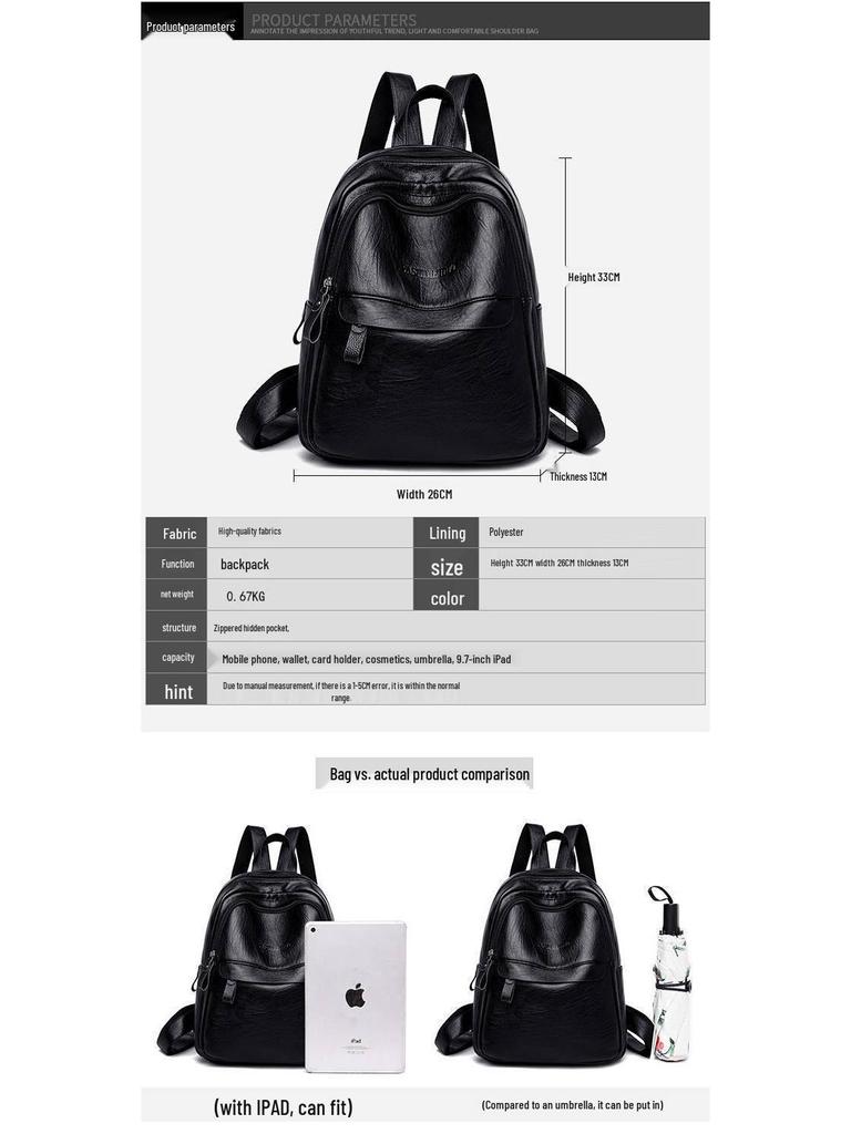 Women's Korean Style Versatile 2025 Large Capacity Soft Leather Backpack