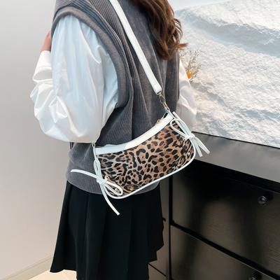 Spleißen Leopardenmuster 2025 neu retro koreanische Version Schleife Mode PU Trend Persönlichkeit ausländisches Gefühl Schulter Umhängetasche