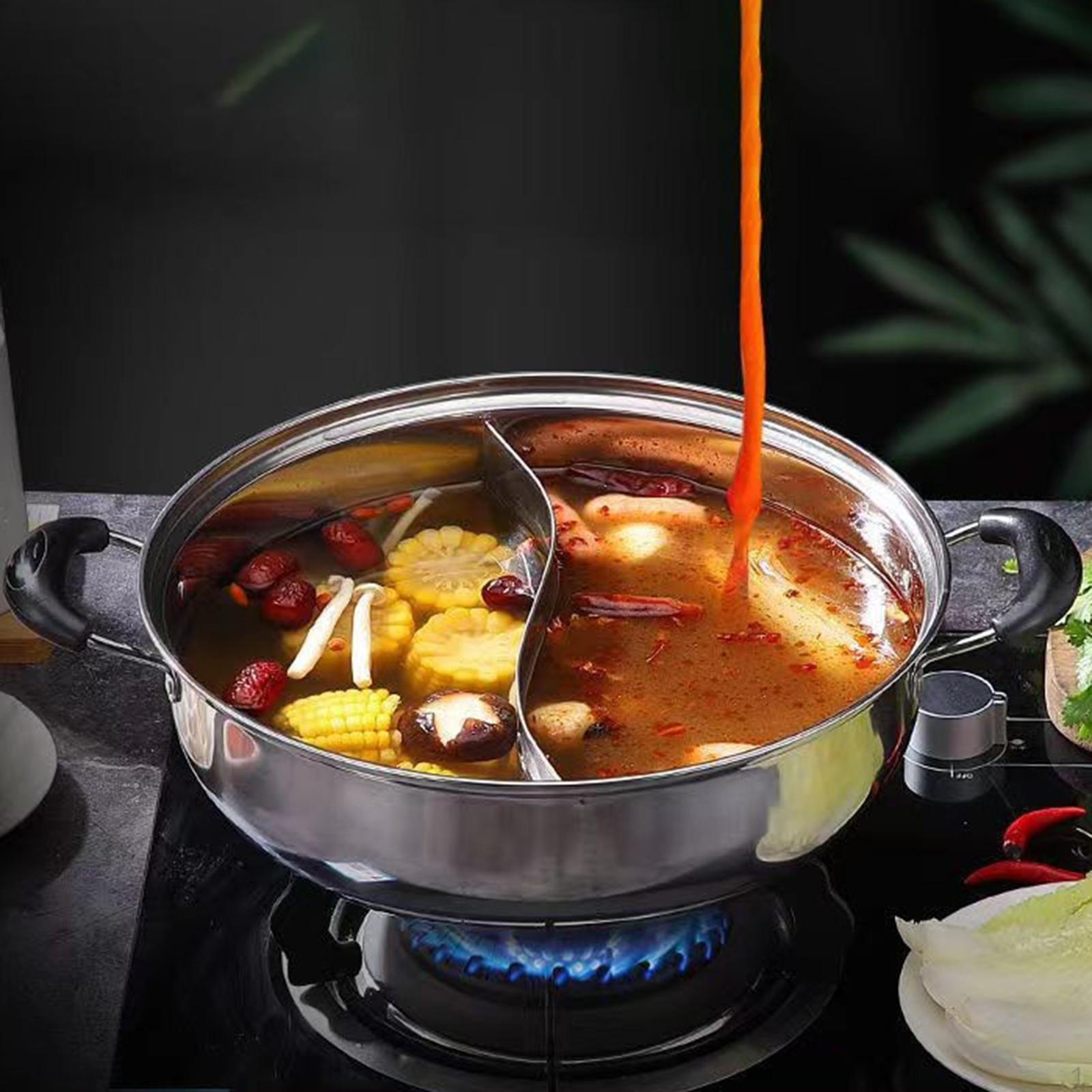 

Chinese Shabu Pot Cookware Easy to Clean Portable Handle Divided Stockpot Double Flavor Hotpot 26cm