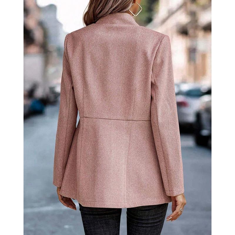 VEZFAA   Women's Fashion Casual Solid Color Print Fall Winter Long Sleeve Stand-Neck Jackets & Coats