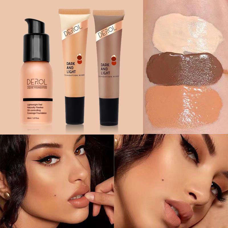 DEROL Foundation Mixer Color Corrector for Light to Dark Skin Brightening and Contouring in Wheat, White, Yellow, Black Tones.