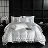 Luxury Satin Double-Layered Ruffles Duvet Cover Set Queen Soft Silky Blanket Cover And Pillowcases Skin-Friendly Quilt Cover