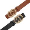 New Women's Belt Fashion Gold Hollow Button Belt Personalized Double Round Button PU Leather Belt Paired with Jeans Lady Belt