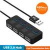 4 Ports USB 2.0 Hub On/Off Switch Splitter Expander Independent 480Mbps Fast Transmission Data Charge Adapter PC Computer