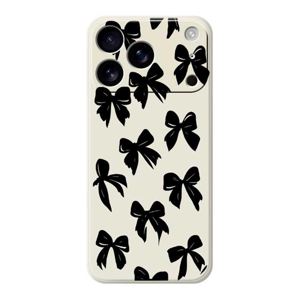 

For iPhone 17 Pro Max Case Black Bow Pattern Printing Straight Edge TPU Phone Back Cover Beige