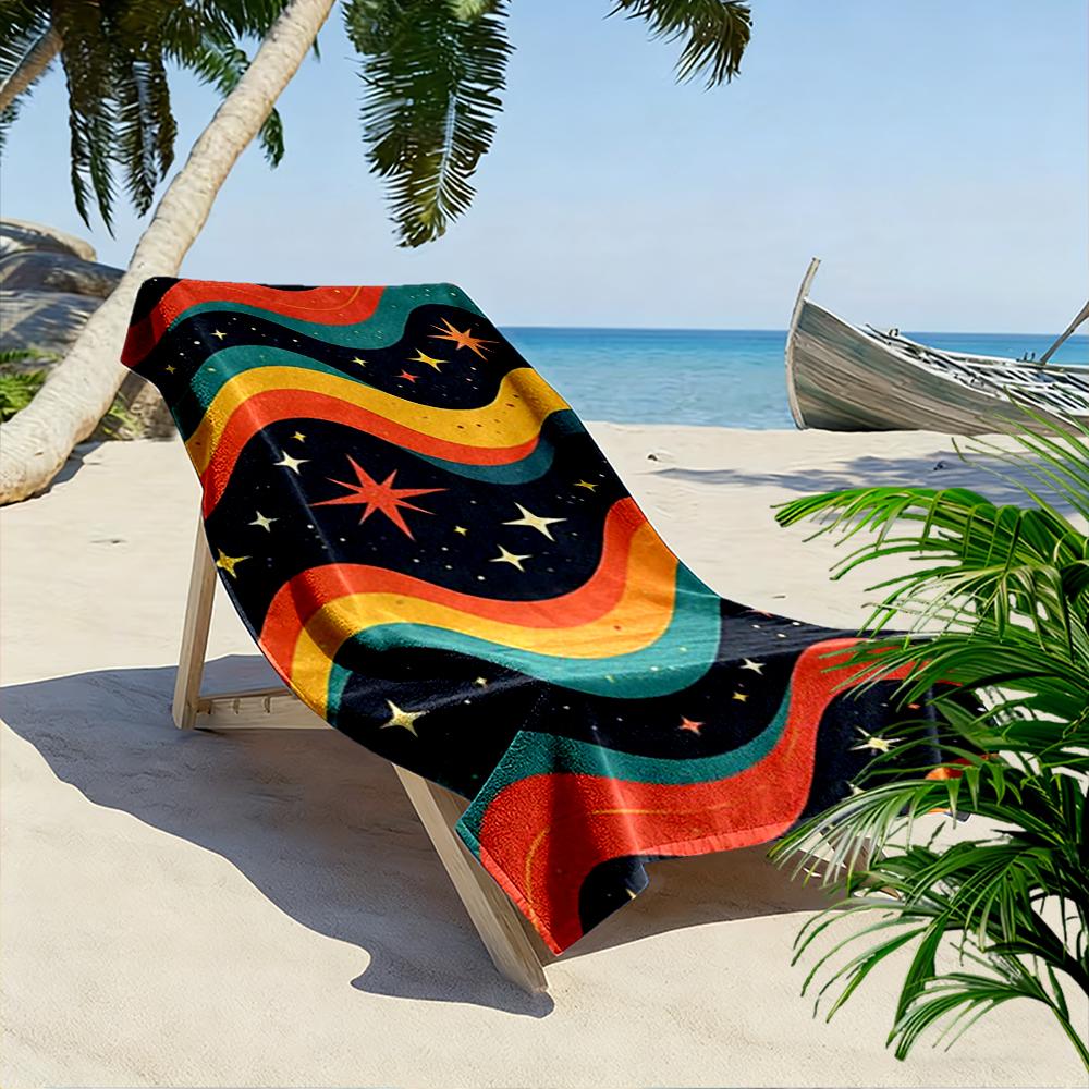 Colorful Waves and Stars Pattern Beach Towel Beach Towel Quick-drying for Travel Outdoor Sports Jogging Beach and Swimming