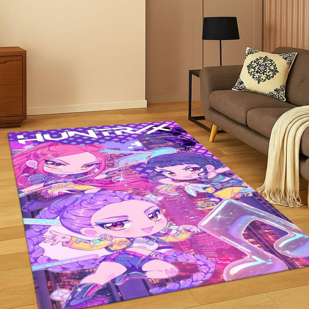 Tappeto Kpop Demon Hunters Rumi Mira Zoey Music Cartoon per Camera da Letto Soggiorno Divano Decorazione Casa, Tappetino Antiscivolo Regalo