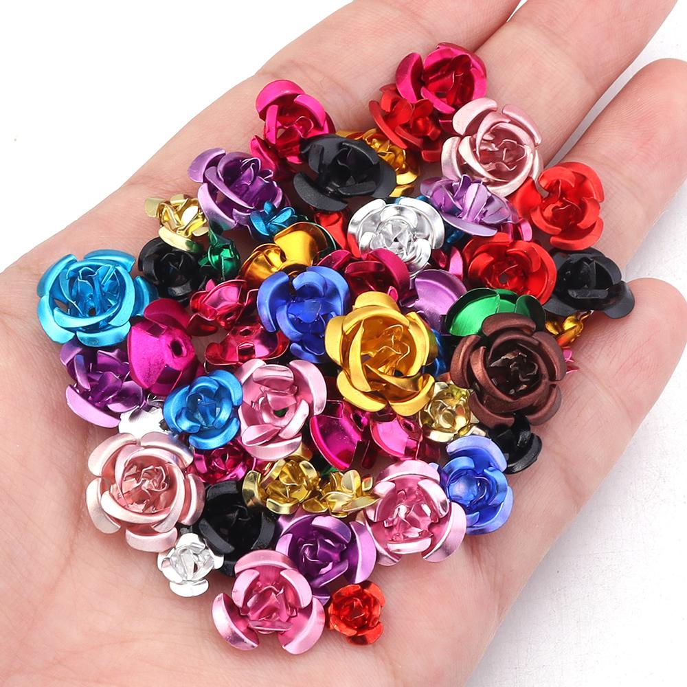 50/100pcs Aluminum Rose Flower Metal Mixed Color Flowers For Wedding Party DIY Jewelry Making Crafts Earring Headwear Decoration
