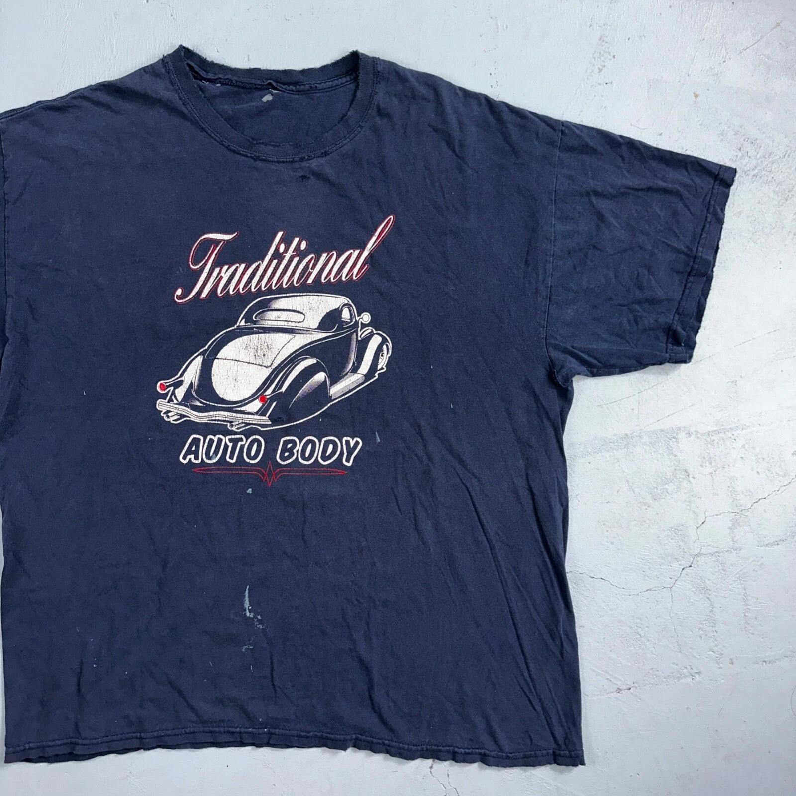 

Rat Hole Auto Body Traditional Paint VTG T Shirt Thrashed Distressed Cars Promo 4XL