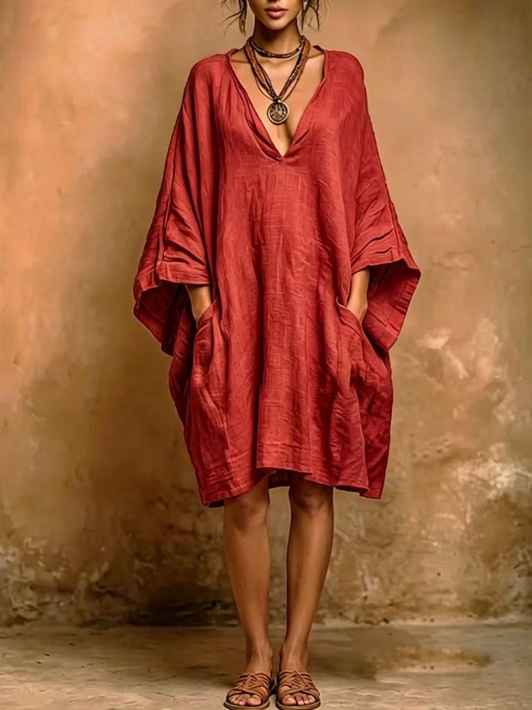 Spring and Summer Casual Fashion Imitation Cotton and Linen Batman Loose Women's Dress