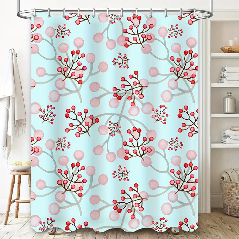 Blue Flower Print Shower Curtain Pink Red White Branches Design Waterproof Bathroom Decor Home Improvement Size180x240cm (71 X 9