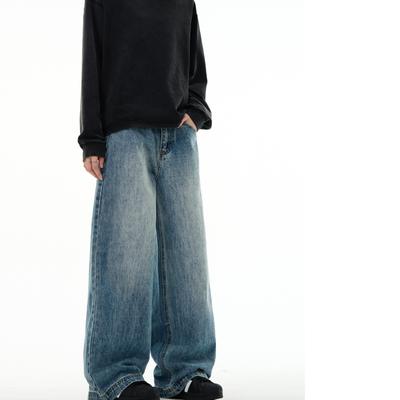 Retro Washed Blue Straight Jeans Men and Women Wide-leg All-match Loose Casual Trousers