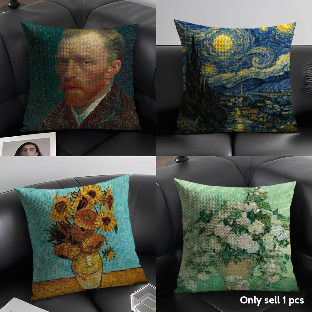 Van Gogh Original Print Cushion Cover Natural Linen Organic Fabric Double-Sided Printing Sofa Home Decor Gift Pillow Case