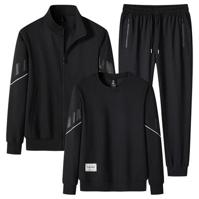 Lässiger Sportanzug für Herren, Strickjacke, Stehkragen, langärmelig, Kapuzenpullover in Übergröße, dreiteiliges Set für Herren