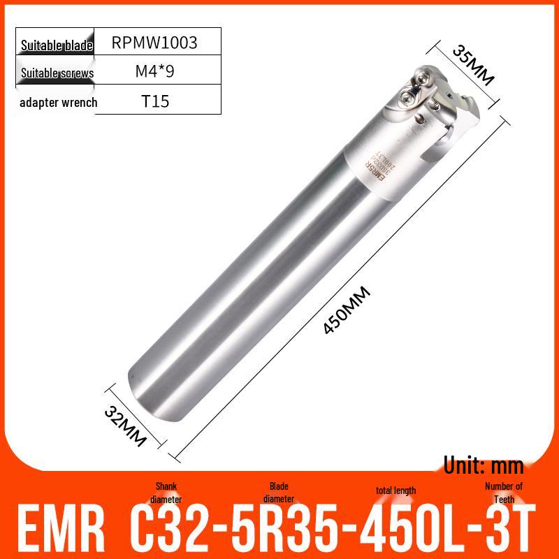 Shockproof EMR CNC Milling Cutter Holder - Round Nose, Bull Nose & Flat Machining Extensions (R4, R5, R6)