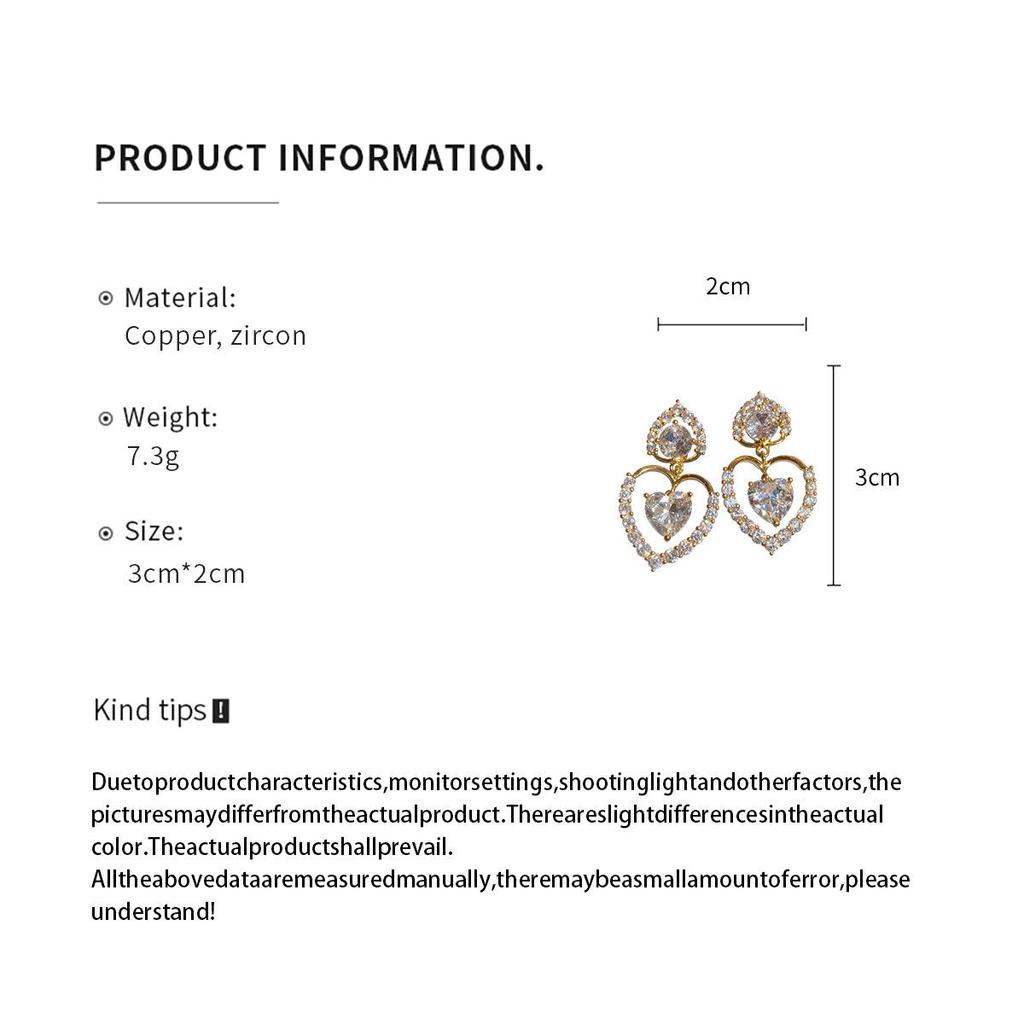 18k Gold-Plated Zirconia Heart Stud Earrings - Elegant, Luxurious Ear Jewelry for Women