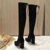 Over Knee Skinny High Heel Boots Women's Retro Round Head Coarse Heel Western Cowboy Boots Frosted 2025 Autumn New