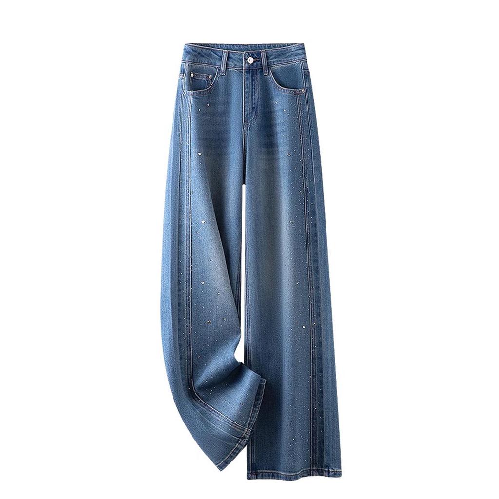 Women's High-End Wide-Leg Floor-Length Jeans: Spring/Autumn Style with Elegant Details