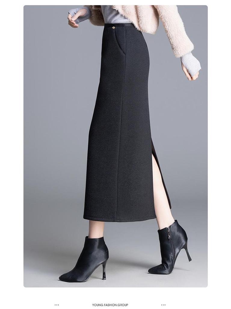 Women's High-Waisted Tweed Midi Skirt - Winter 2025 Slim Fit with Back Slit