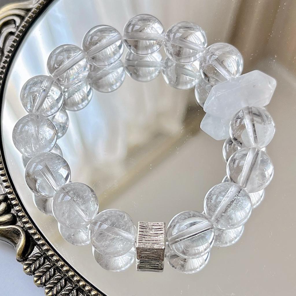 12Mm Large Particle Natural White Crystal Design Bracelet