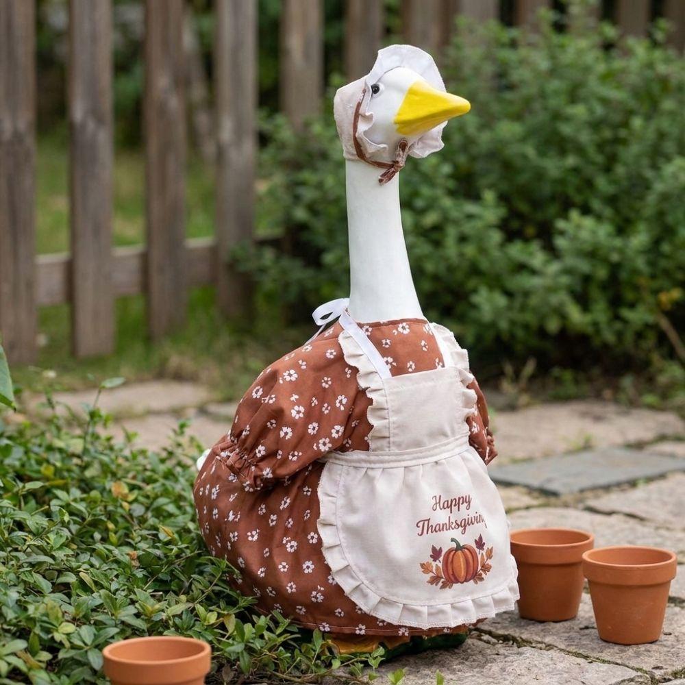 Pumpkin Print Thanksgiving Porch Goose Dress Outfit Goose Apron Suit for 23 Inch Yard Goose