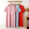 Solid Color Women's Short Sleeved Four Button Standing Collar Mid-long Sleeping Dress Home Sleepwear Women Nightgown