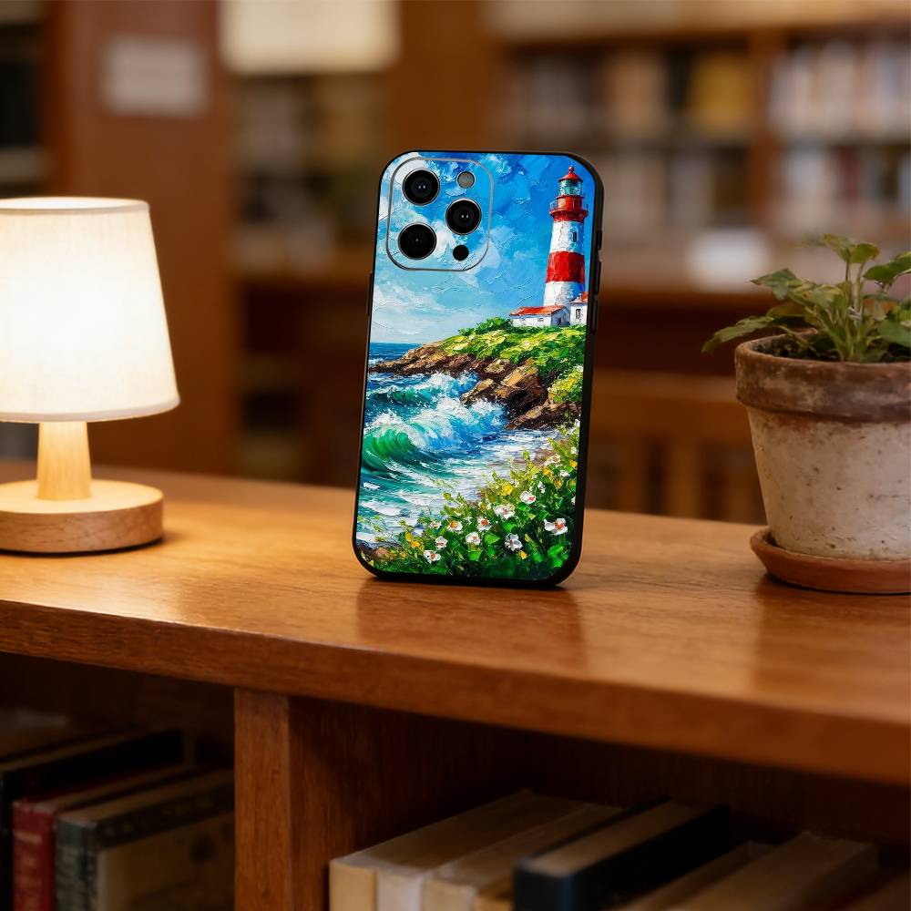 Art oil painting of a lighthous Phone Case For iPhone 17, 16,15,14,13,12,11 Plus,Pro Max, Others Soft Black Cover