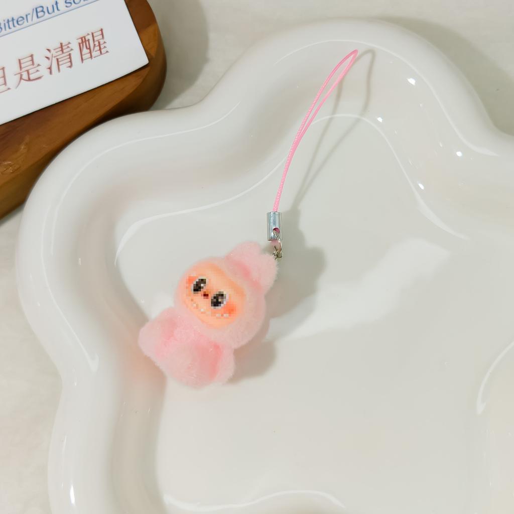 Mobile Phone Rope M34 Flocking Keychain Pendant Rab Cloth Doll Bag Pendant Creative Small Gift Hanging