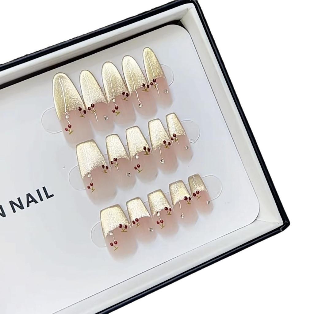 Pure Handmade Autumn New Style Phototherapy Wearable Armor with Small Cherry Cat Eye Nail Art Patch Can Be Detached