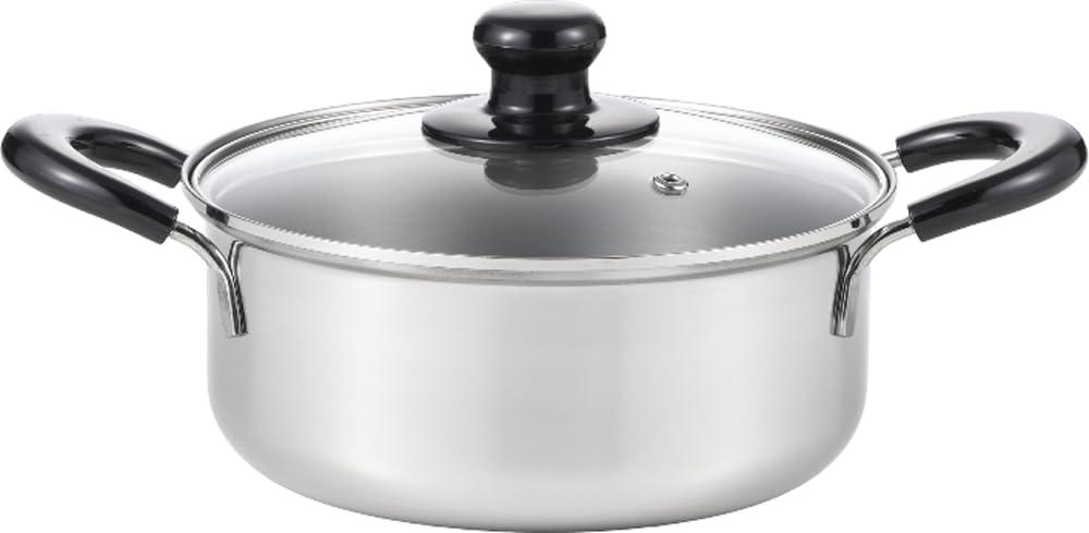 

Yoshikawa Cook Look Neo Induction Cooking Stainless Steel with Glass Durable SJ4005, Compatible, 20cm, 2.7L, Lid, Rust-Resistant,