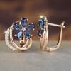 Vintage Blue Cubic Zirconia Flower Earrings for Women Luxury Gold Color Wedding Earrings Party Jewelry
