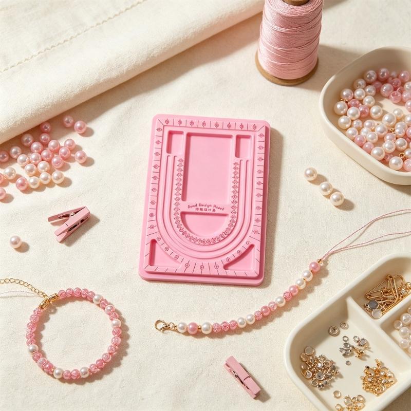 Bead Design Board for Necklace and Bracelet Making, Wood Beading Layout Tray with Channels and Sorting Compartments