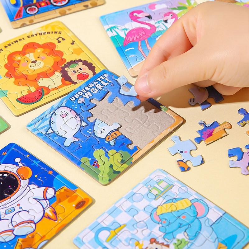 16PCS Children's Cartoon Paper Jigsaw Puzzles Elementary School Boys and Girls Early Education Educational Toys Kindergarten Class Gifts