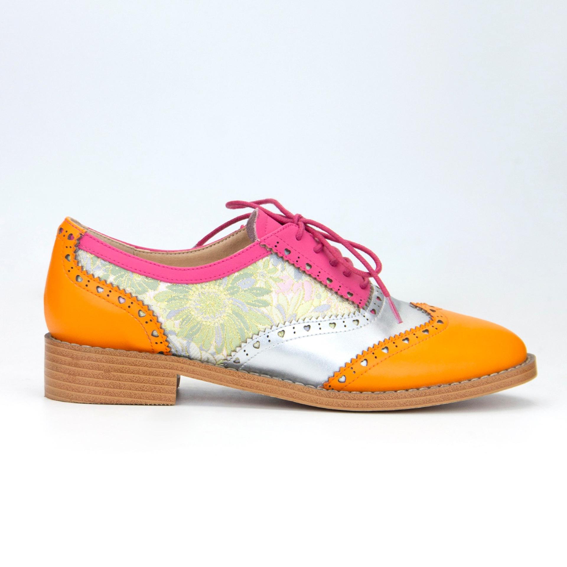 

Модні шкіряні шкіряні черевики контрастного кольору в стилі печворк у британському стилі зі шнурівкою на пласкій нижній частині та класичні туфлі з круглим носом 41 жовтий