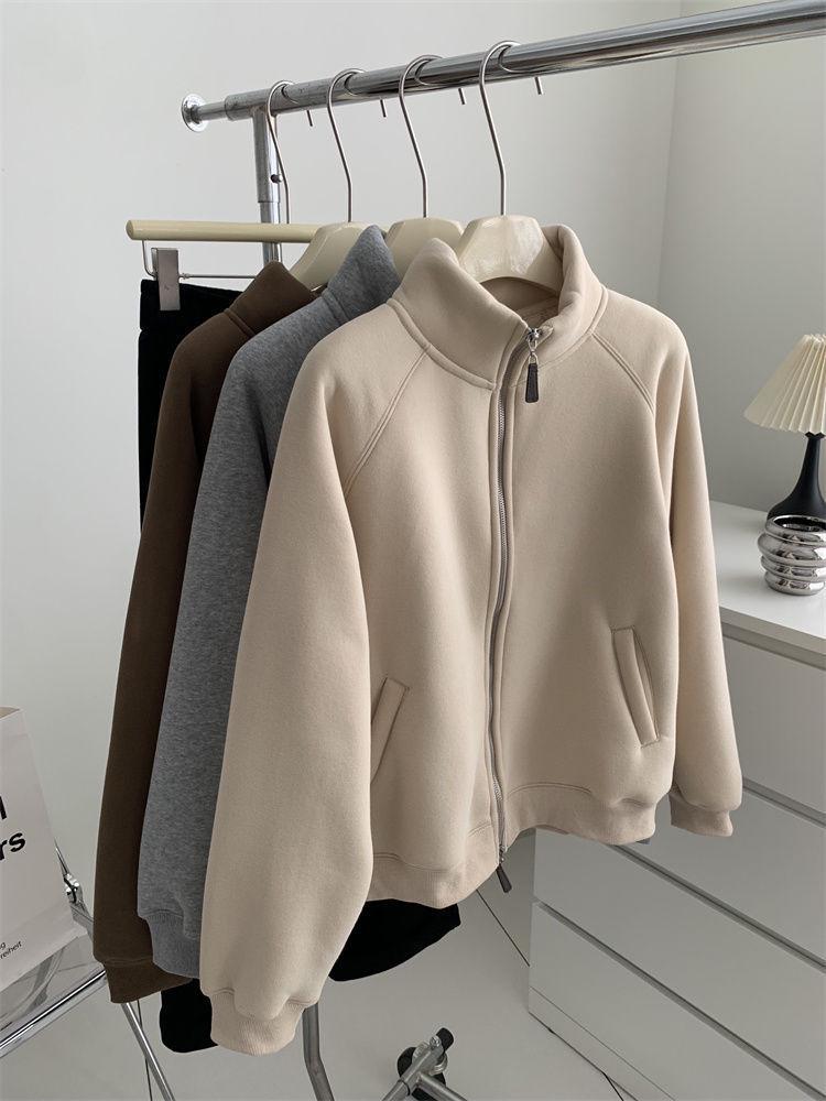 Warm Lamb Wool-Style Zipper Jacket: Autumn/Winter Casual Stand-Up Collar Sweatshirt