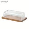 Creative Cheese Butter Plate Rectangular Wooden Tray Glass Cover Storage Box Cake Dessert Bread Dim Sum Plate Table Tableware