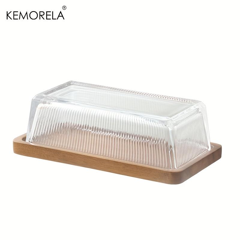 Creative Cheese Butter Plate Rectangular Wooden Tray Glass Cover Storage Box Cake Dessert Bread Dim Sum Plate Table Tableware