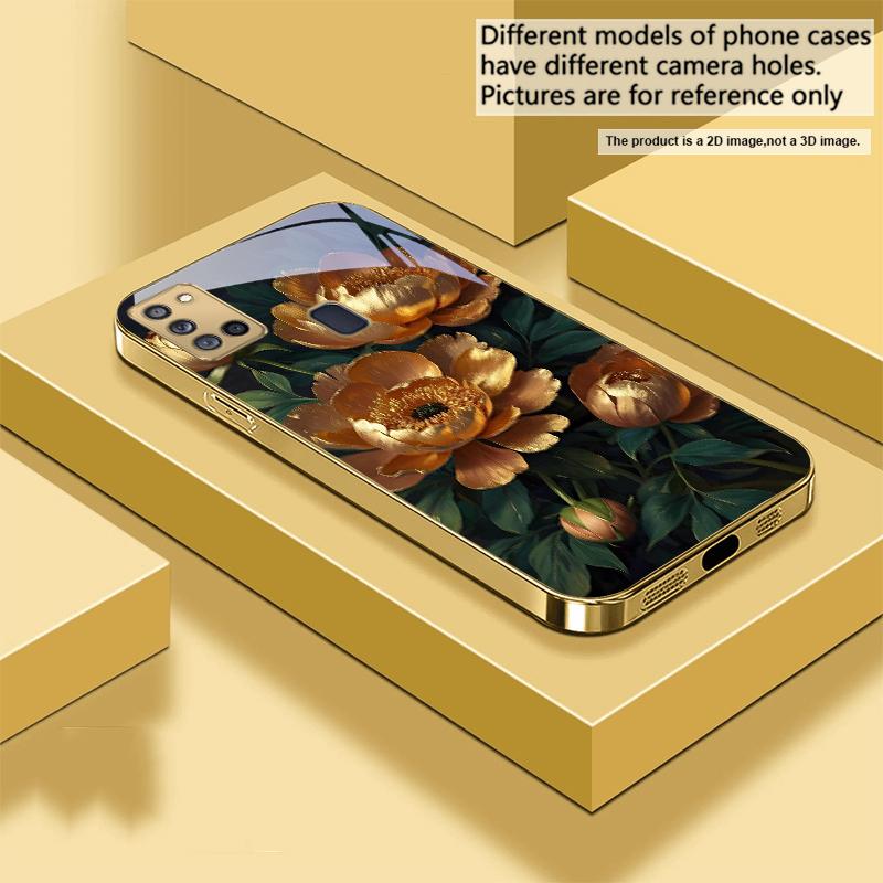 Prosperous Golden Peony For Samsung A 31 32 A33 A34 35 14 A15 13 16 25 26 50 52 53 54 55 56 70 71 72 73 Golden glass phone case