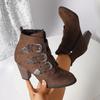 Fashion Brand Design Metal Buckle Decoration Ankle Boots Women 2025 Autumn Point Toe Side Zip Western Booties Sexy Suede High Heel Boots