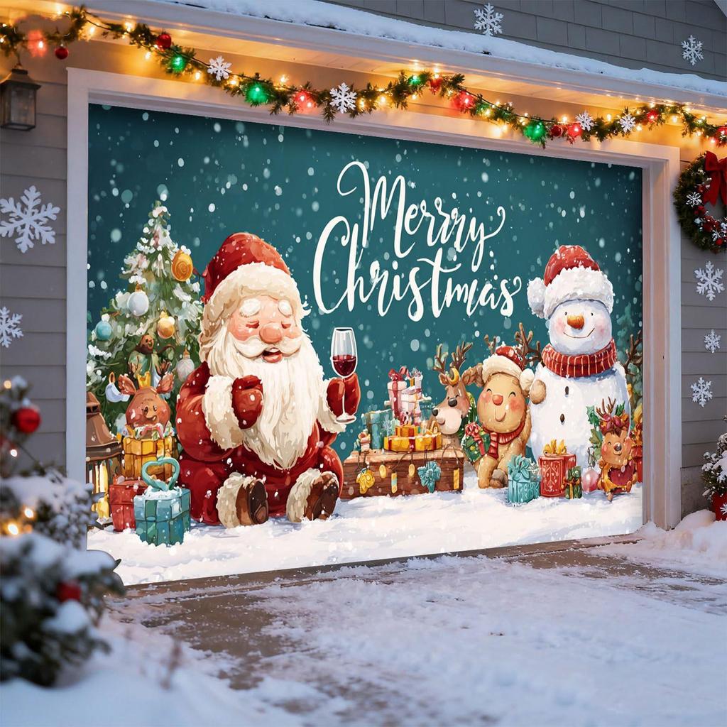 Christmas Garage Door Banner 13x6ft Christmas Garage Door Cover Decorations Santa Claus Reindeer Snowman Garage Door Background