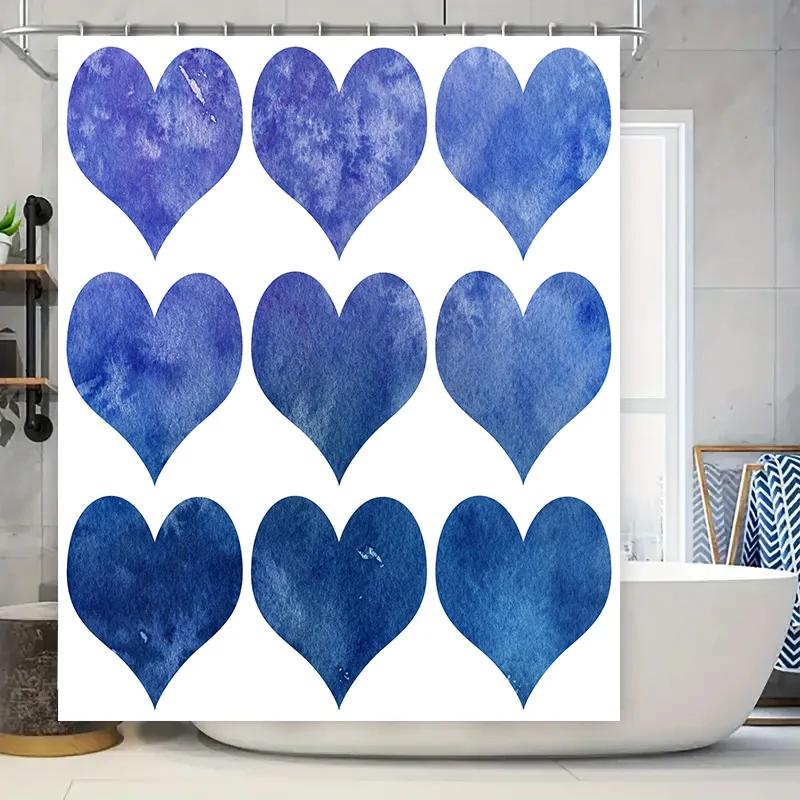 

Blue Watercolor Heart Shower Curtain 3D Printed Polyester Fabric For Bathroom Decor Modern Home Decoration Waterproof Bath Mat C W60H190(CM)-1 Pcs