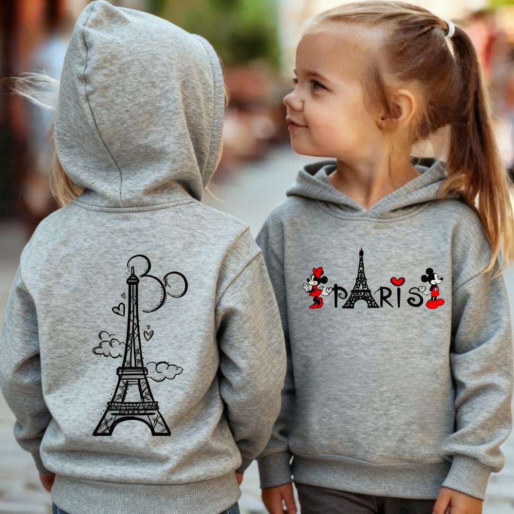 Paris Mickey, Minnie und Liebe Paris Kapuzenpullover für Jungen und Mädchen für Herbst und Winter, Warme und Bequeme Kinderkapuzenpullover