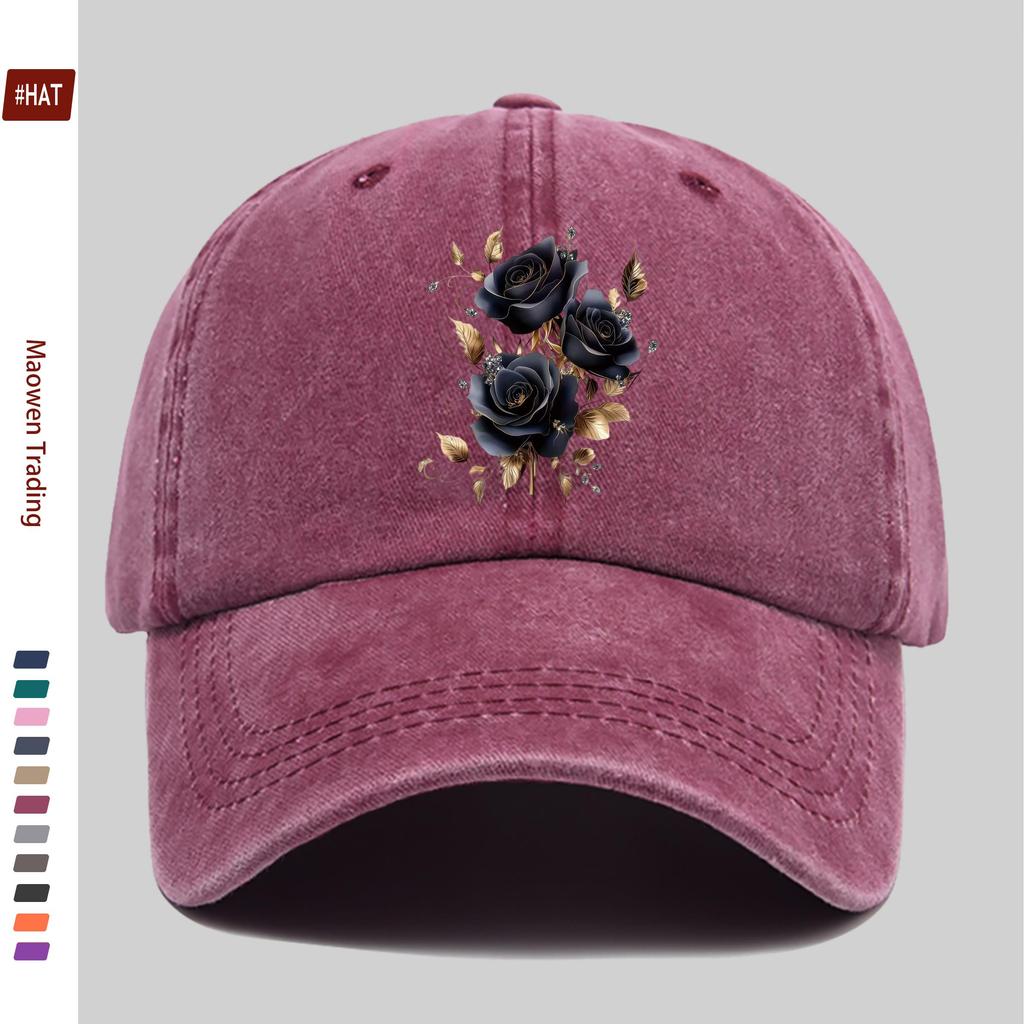 pc pcs Black Golden Bubble Rose Print Trucker Cap Adjustable Snapback Washed Vintage Baseball Hat Suitable for Men Women