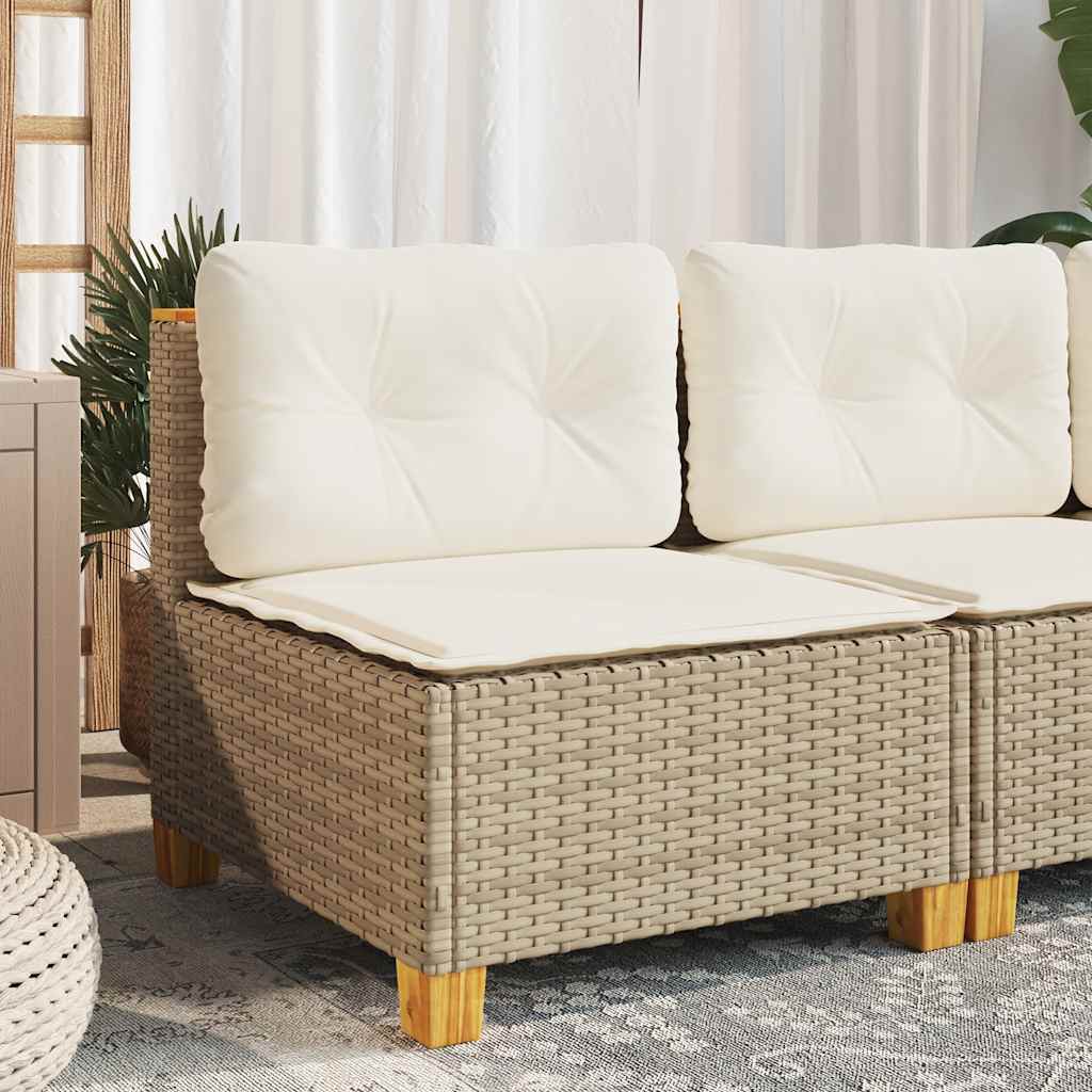 Garden Sofa without Armrests with Cushions Beige Poly Rattan