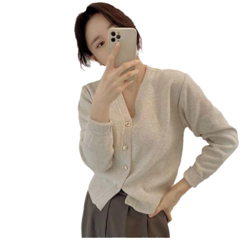 Women's V-Neck Knit Cashmere Cardigan Sweater - Lazy Style Design