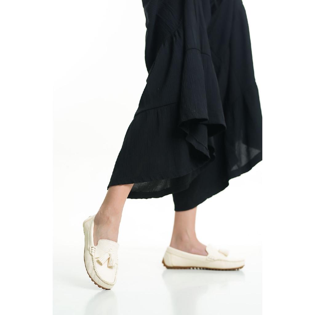 201-bj Genuine Leather Tasseled Oval Toe Women's Beige Ballerinas