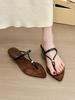 Can Luli Style! Retro Suede Pointed Toe Adjustable Slope Heel Sandals Women's Summer Word with Sandals