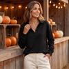 Women's Long Sleeve Pullover Sweatshirt V Neck Button Front Casual Loose Fit Top Lightweight Soft Fabric Comfortable Wear